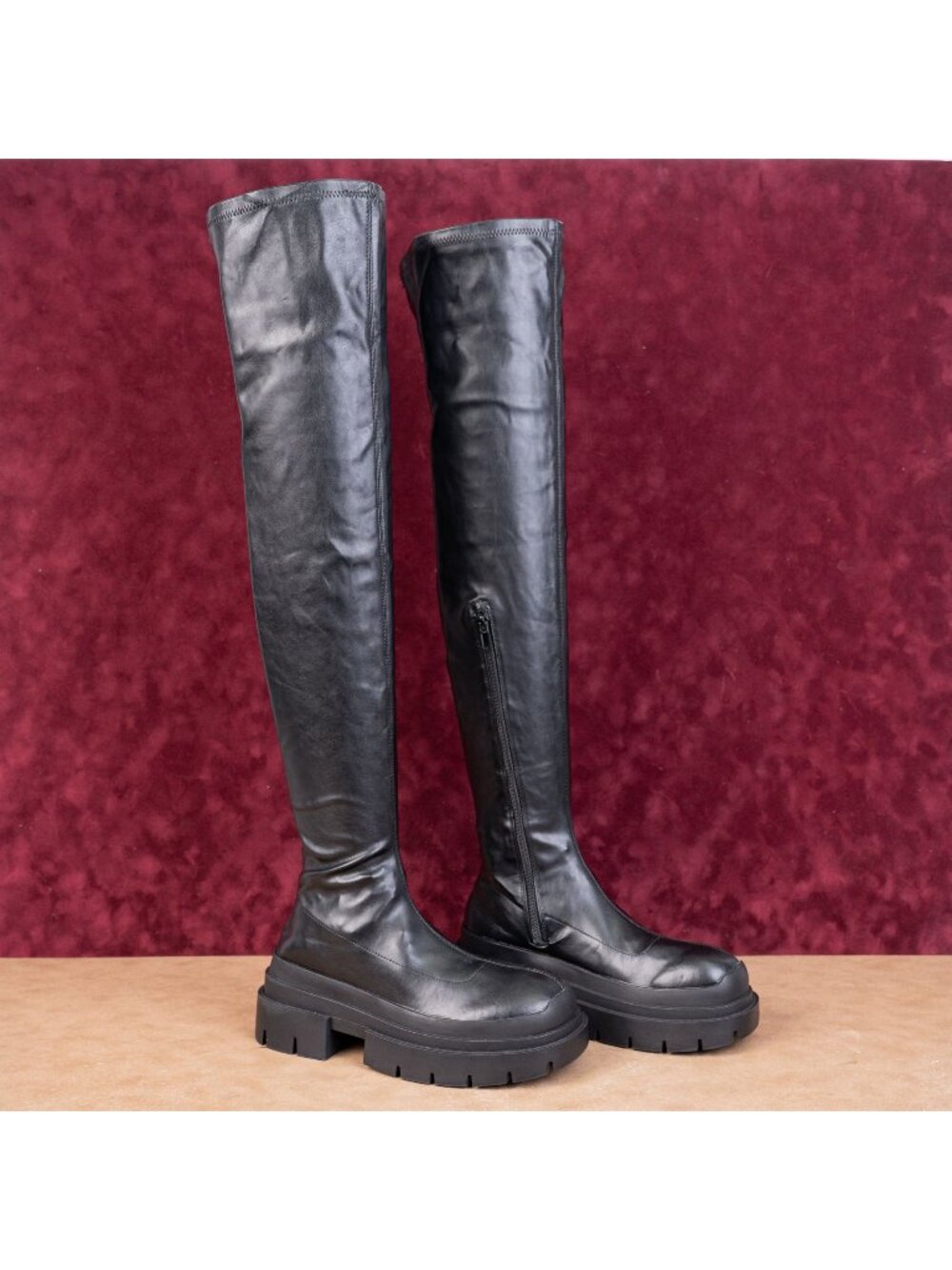 Topshop Women Tyso Vegan Leather OTK Festival Party Platform Boots sz 8US EUR38